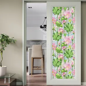 Lotus static window film, glue-free glass sticker for home decor and privacy protection.