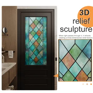 3D relief stained glass window sticker static cling decorative film for home decor door