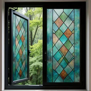 3D Stained Glass Window Film Static Cling Privacy Decorative Window Sticker Home Art