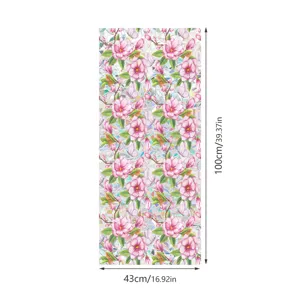 Static cling window film floral pink magnolia butterfly glass sticker 43x100cm decor