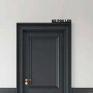 Black acrylic door text sticker detail, minimalist home wall decor sign showing custom slogan phrase.