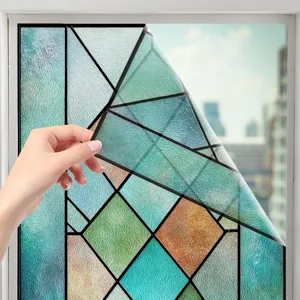 Decorative stained glass window film detail showing textured geometric pattern and easy application.