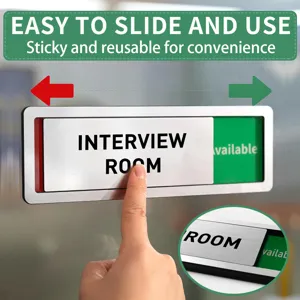 Sliding door sign for office interview room with adjustable status indicator and easy mount.