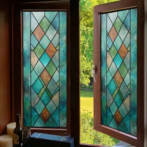 3D stained glass window film decorative static privacy film geometric diamond pattern home decor