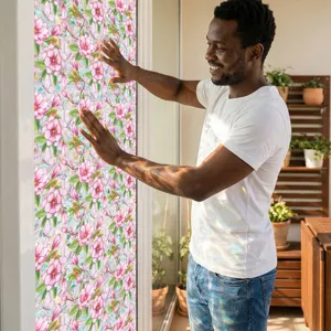 Decorative floral window film static cling privacy glass sticker for home decoration.