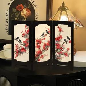 Chinese vintage style desktop folding screen with traditional plum blossom art decor.