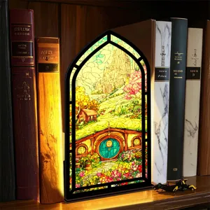 Fermalibri luminoso fantasy inserto per libreria decorazione vetrate miniatura