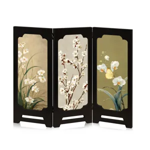 Traditional Chinese style tabletop folding screen with floral panel decor for home.