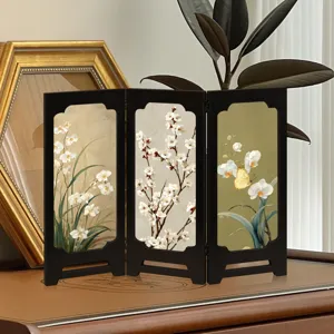 Chinese style retro mini folding screen desktop ornament home decor for room table display
