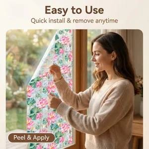 Lotus flower static window film, decorative peel and apply glass sticker for home, easy use.
