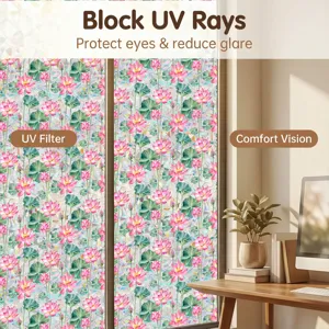 Detailed view of lotus window film with static cling, floral design for glass decoration.