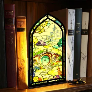 Inserto per angolo lettura in vetro colorato per librerie, fermalibri castello fantasy e casa.