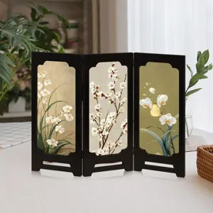 Exquisite Chinese style wooden folding mini screen detail for desktop decoration ornament