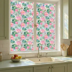Lotus window film scene detail showing privacy glass sticker applied on kitchen window nicely.