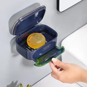 Wandmontierte Seifenschale mit Deckel Entwässerung ABS Seifenhalter Luxus Badezimmer Seife Aufbewahrung Organizer Box für Dusche