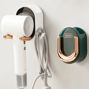 Punch-Free Hairdryer Holder Wall Mounted Foldable Blow Dryer Storage Rack Bathroom Organizer Light Luxury Plastic Shelf