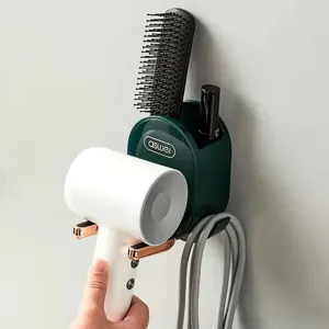 Wall mounted hair dryer holder punch free bathroom organizer storage rack for blow dryer comb