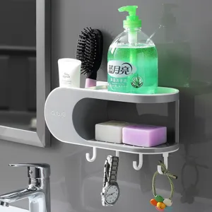 Double layer soap box storage rack punch free wall mounted bathroom dish drainer shelf