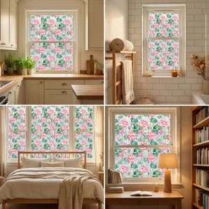 Lotus flower static window film, decorative privacy glass sticker for home and office decor.