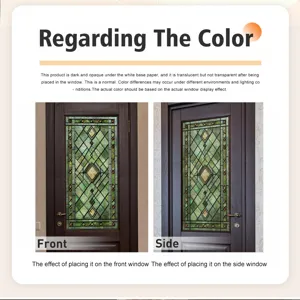 Detailed view showing the stained glass window film lighting effect from front and side angles.