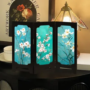 Mini vintage folding screen desktop decorative ornament, Chinese style floral art home decor.