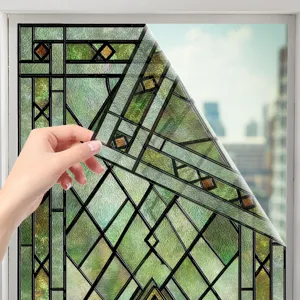 3D Stained Glass Window Film Static Cling Decorative Geometric Privacy Film for Home