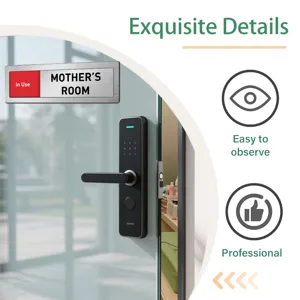 Sliding door status indicator sign and smart lock set for modern office and room use.