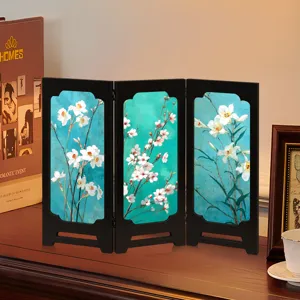 Chinese style miniature folding screen tabletop decoration vintage desktop art ornament