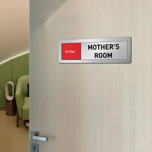 Stainless steel sliding door sign, Mother's Room indicator plaque with In Use status.
