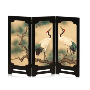 Traditional Chinese style 3-panel wooden desktop screen ornament vintage home decor gift