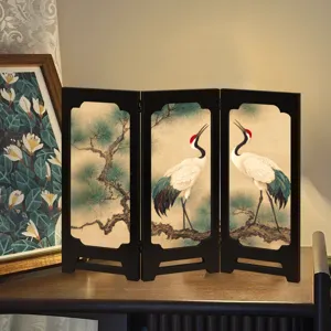 Vintage Chinese style folding screen desktop ornament retro home decor gift display piece.
