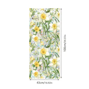 Static window glass sticker with yellow daffodil flower pattern, 43x100cm decorative film.