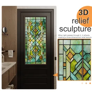 3D relief stained glass window film, decorative static window sticker for home and door.