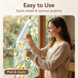 Decorative floral window film static cling daffodil glass sticker for home privacy decor