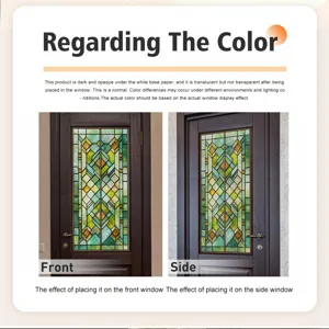 Detailed view of 3D stained glass window film, static cling decorative glass sticker.