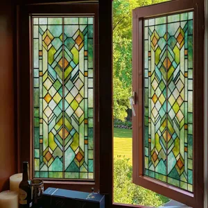 3D stained glass window film decorative static cling vintage geometric privacy sticker for home decor