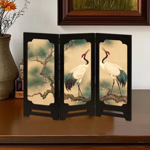 Traditional Chinese style desktop folding screen detail, retro wooden decorative ornament.