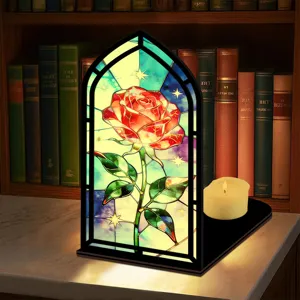 Fermalibri decorativo angolo libro rosa in vetrata stile gotico per scaffale.