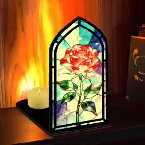 Fermalibri rosa in vetrata arco gotico angolo libro decorazione mensola scaffale