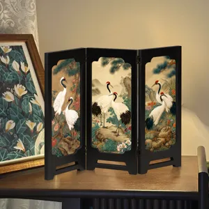 Mini Chinese retro wooden folding screen desktop decoration traditional art ornament.