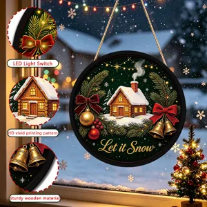Christmas LED Light Hanging Wooden Sign Holiday Decor Festive Ornament Wall Door Hanging 1