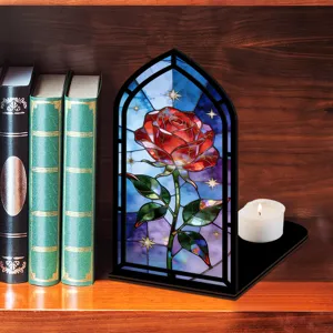 Fermalibri rosa in vetrata artistica angolo di libri decorativo inserto per scaffale