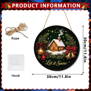 Christmas wooden hanging sign with LED lights, 30cm festive home door wall decoration.