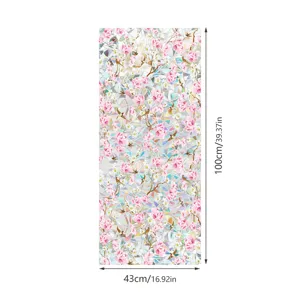 Static cling window film with pink floral and bird pattern, 43x100cm glass sticker.