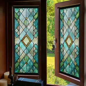 Detailed view of 3D stained glass window film, decorative privacy sticker for home and office.