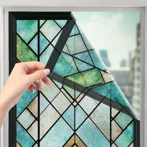 3D stained glass window film detail shot, decorative privacy static cling glass sticker.