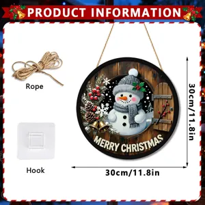 Christmas wooden snowman hanging sign with rope and hook 30cm festive door decor.
