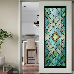 3D Stained Glass Window Film Static Cling Decorative Privacy Door Sticker for Home Decor