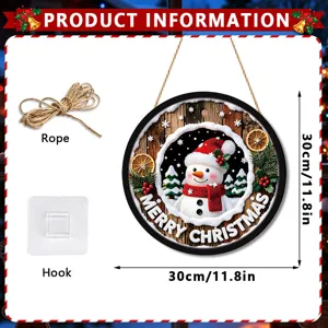 Christmas snowman hanging sign with rope and hook holiday wall decor 30cm round plaque