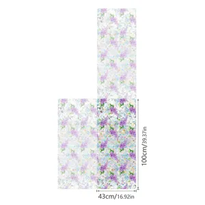 Detailed view of decorative purple flower static window glass sticker, glue-free design.